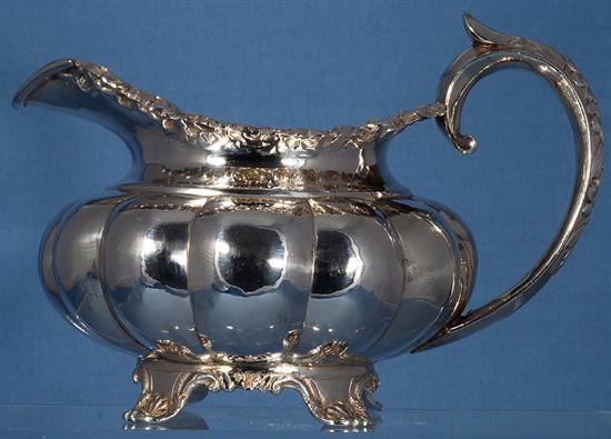 A William IV Irish silver melon shaped cream jug, height 117mm, weight 9.6oz/300grms.